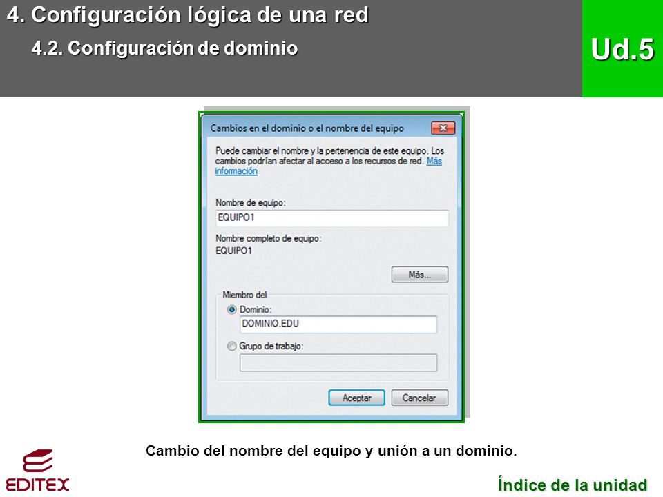 Cambio del nombre del equipo y unión a un dominio.