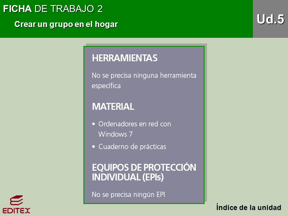 FICHA DE TRABAJO 2 Crear un grupo en el hogar Ud.5 Índice de la unidad