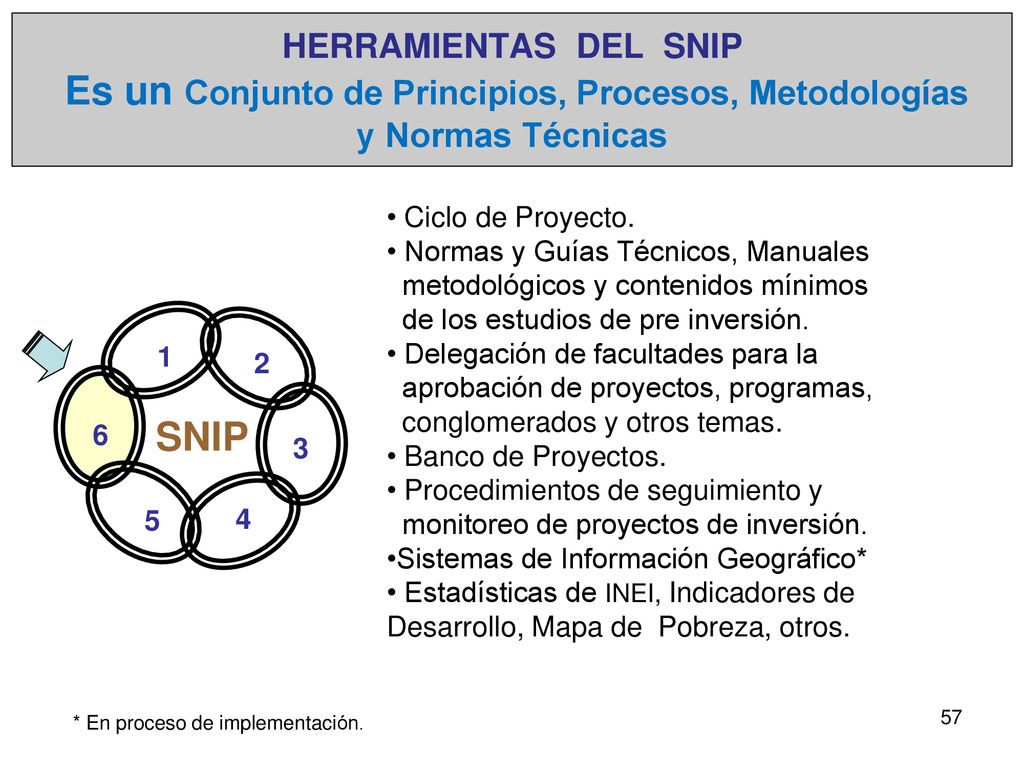 HERRAMIENTAS DEL SNIP Es un Conjunto de Principios, Procesos, Metodologías y Normas Técnicas
