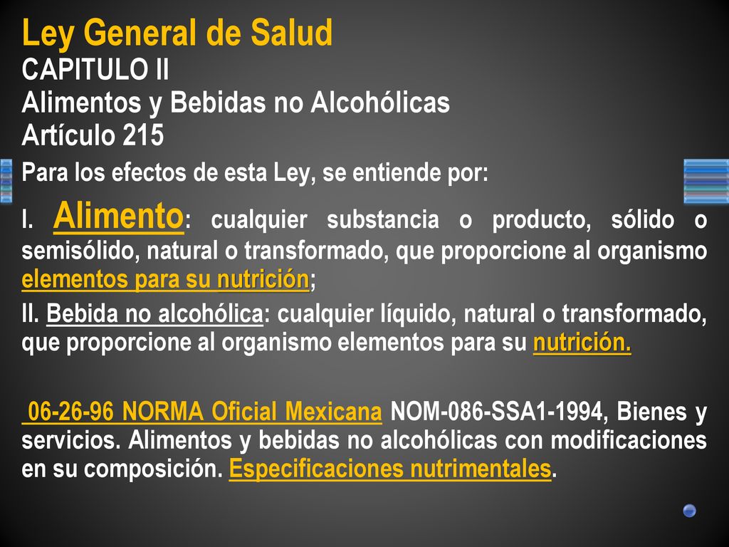 Ley General de Salud CAPITULO II Alimentos y Bebidas no Alcohólicas
