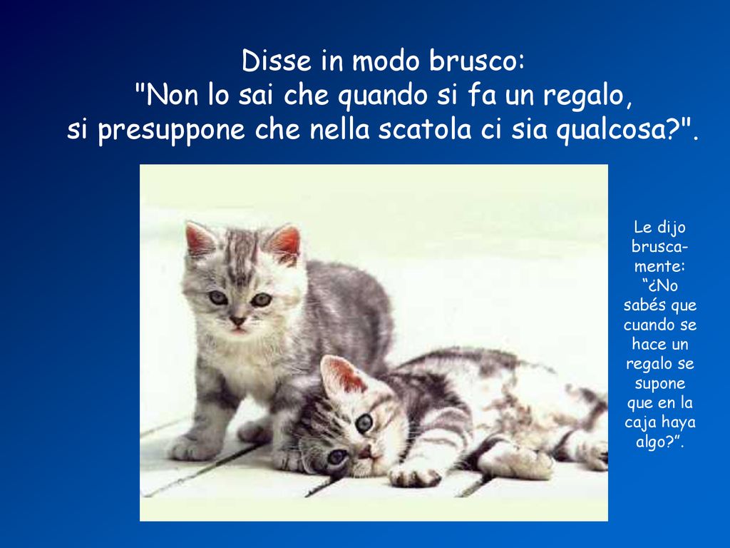 Disse in modo brusco: Non lo sai che quando si fa un regalo, si presuppone che nella scatola ci sia qualcosa .