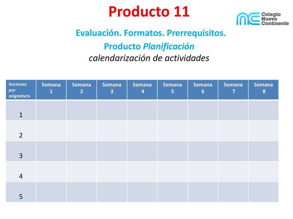 Producto 11 Evaluación. Formatos. Prerrequisitos