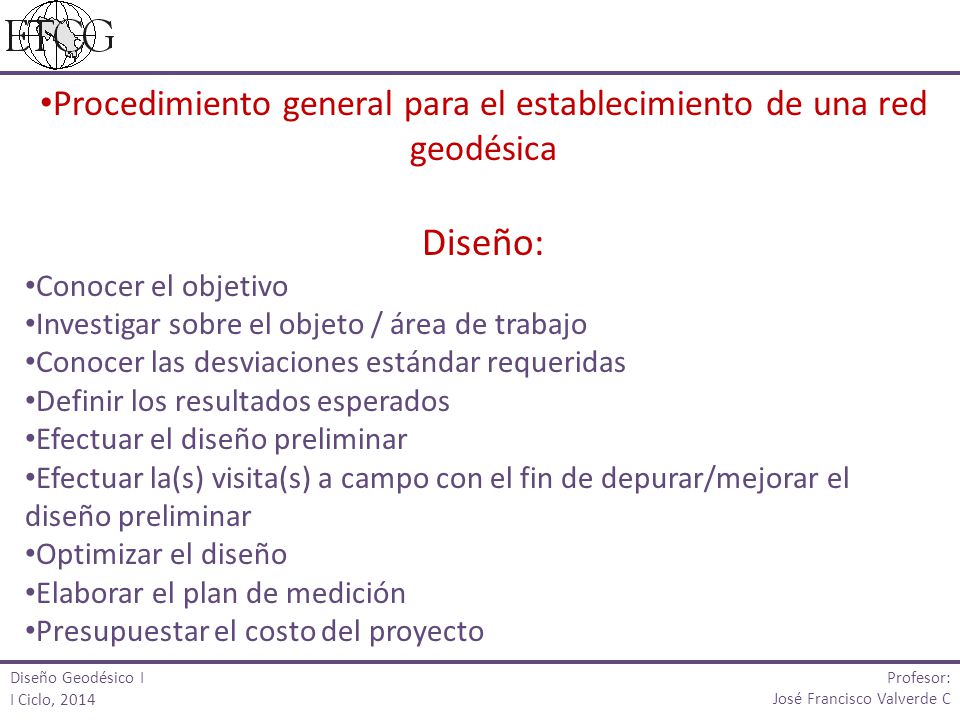 Procedimiento general para el establecimiento de una red geodésica