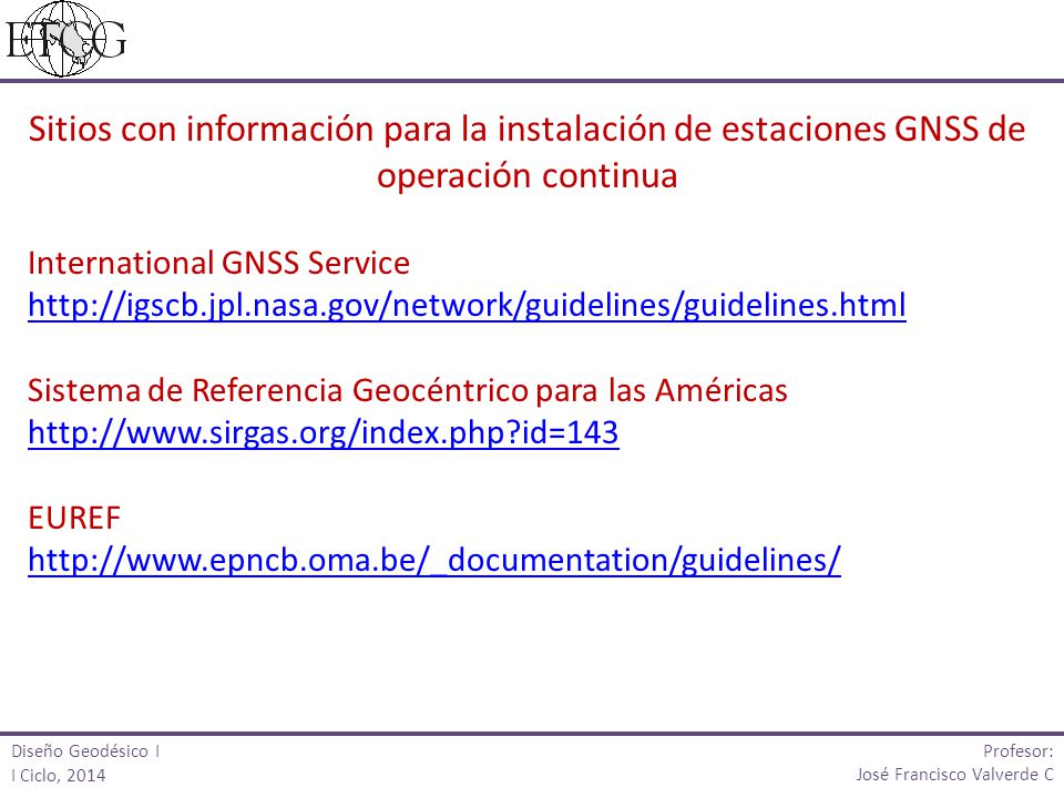 Sitios con información para la instalación de estaciones GNSS de operación continua