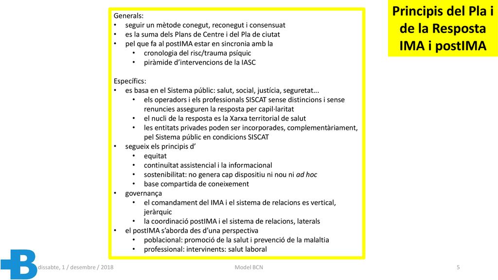 Principis del Pla i de la Resposta IMA i postIMA