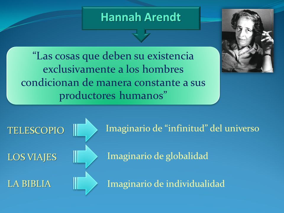 Hannah Arendt Las cosas que deben su existencia exclusivamente a los hombres condicionan de manera constante a sus productores humanos