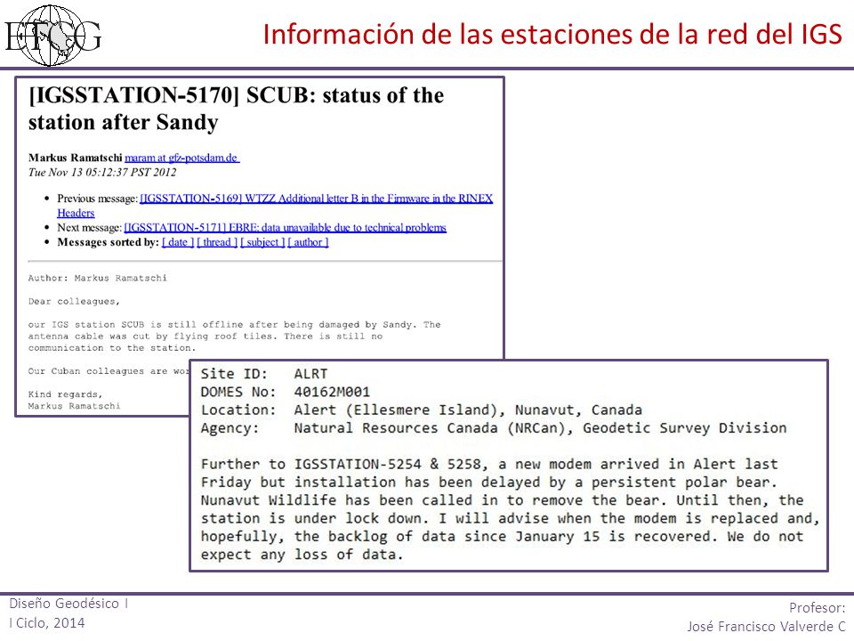 Información de las estaciones de la red del IGS