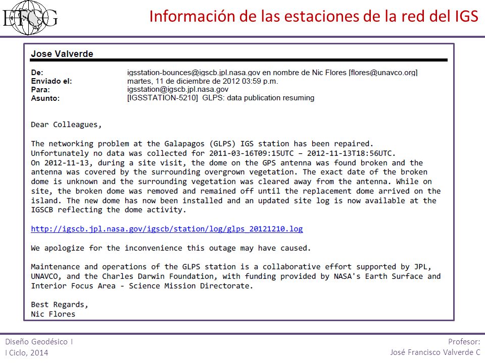 Información de las estaciones de la red del IGS