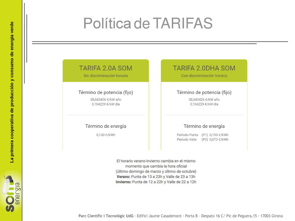Política de TARIFAS Terme Potencia: part fix que has de pagar per cada kW de potència instal·lada, independentment del teu consum.
