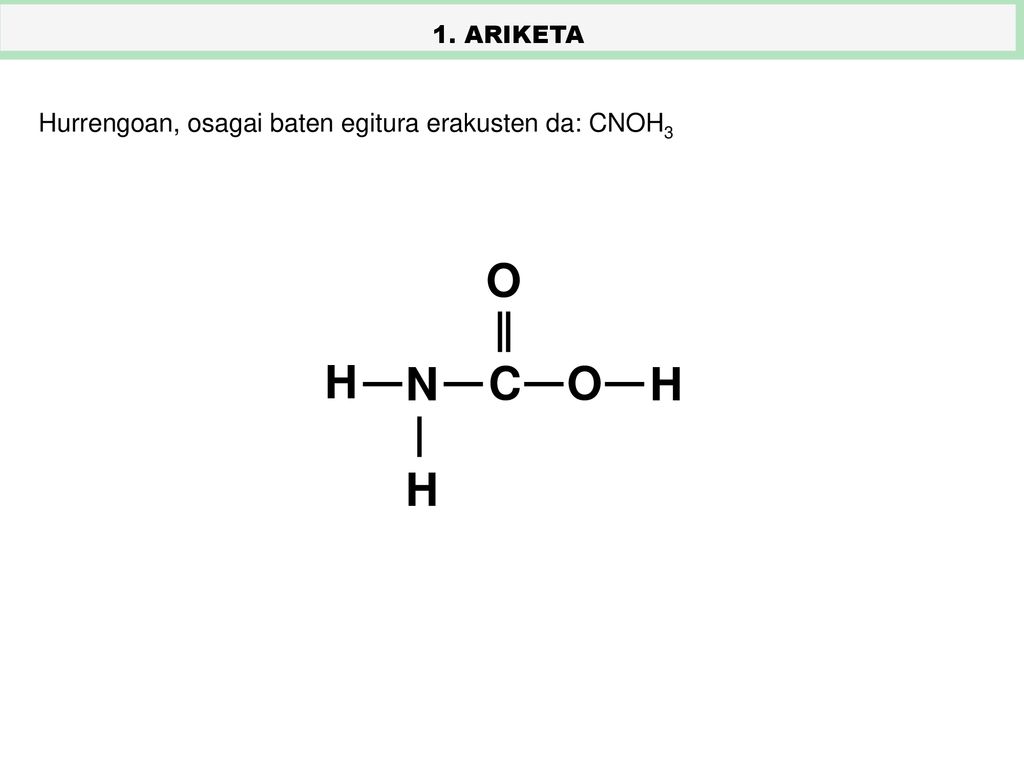 N H C O Hurrengoan, osagai baten egitura erakusten da: CNOH3