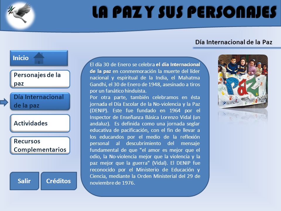 LA PAZ Y SUS PERSONAJES Día Internacional de la Paz Inicio