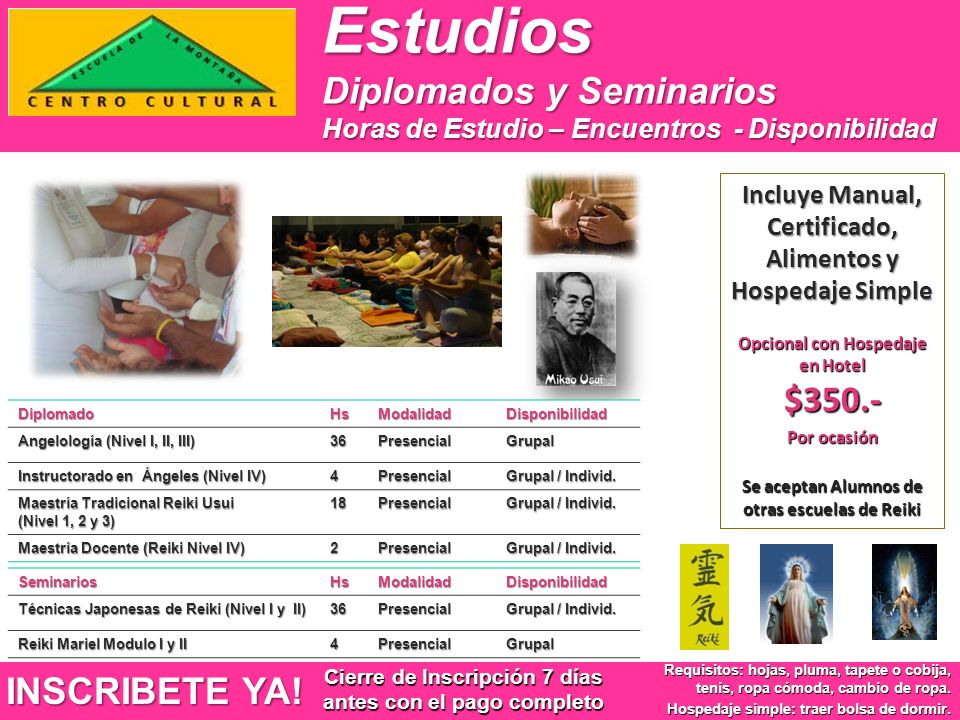 Estudios Diplomados y Seminarios Horas de Estudio – Encuentros - Disponibilidad