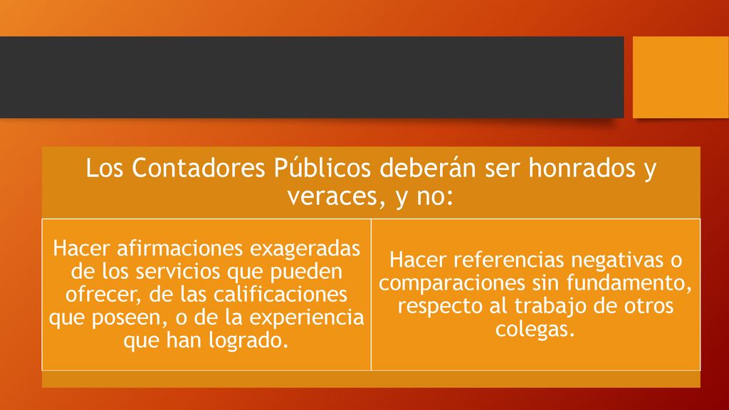 Los Contadores Públicos deberán ser honrados y veraces, y no: