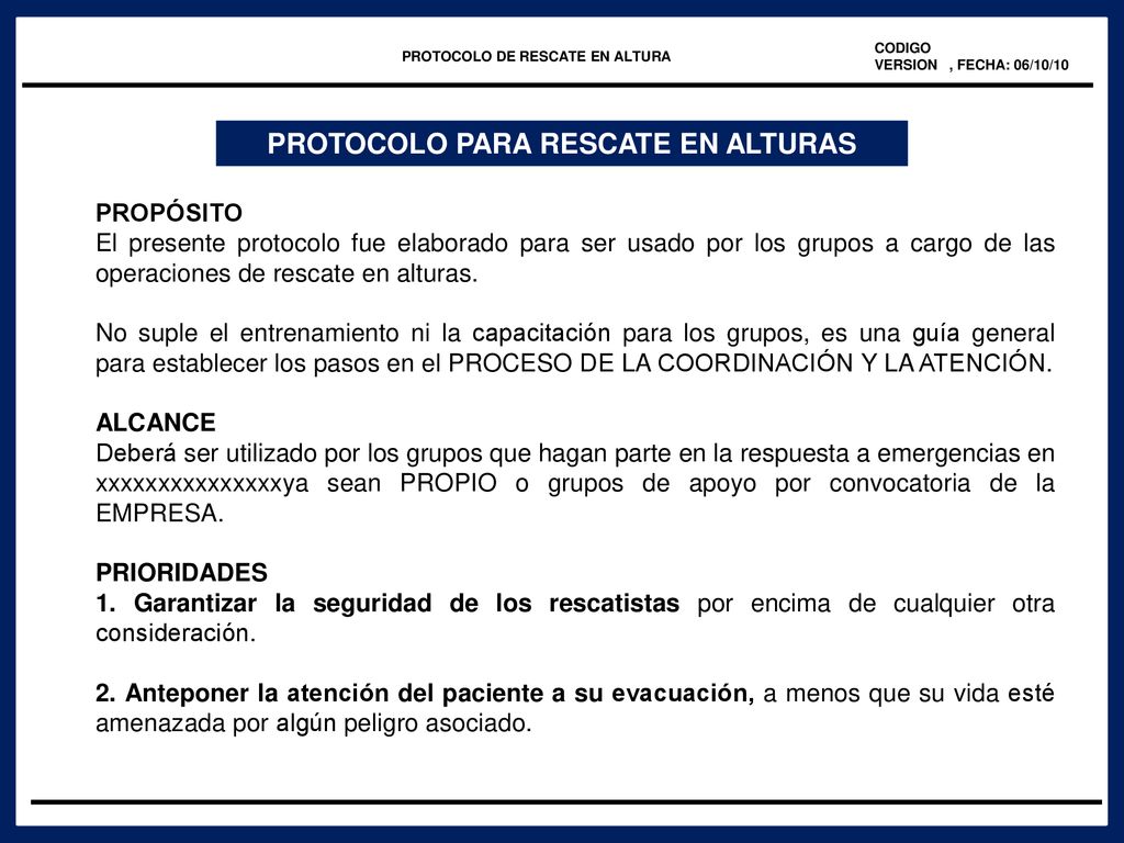 PROTOCOLO DE RESCATE EN ALTURA PROTOCOLO PARA RESCATE EN ALTURAS