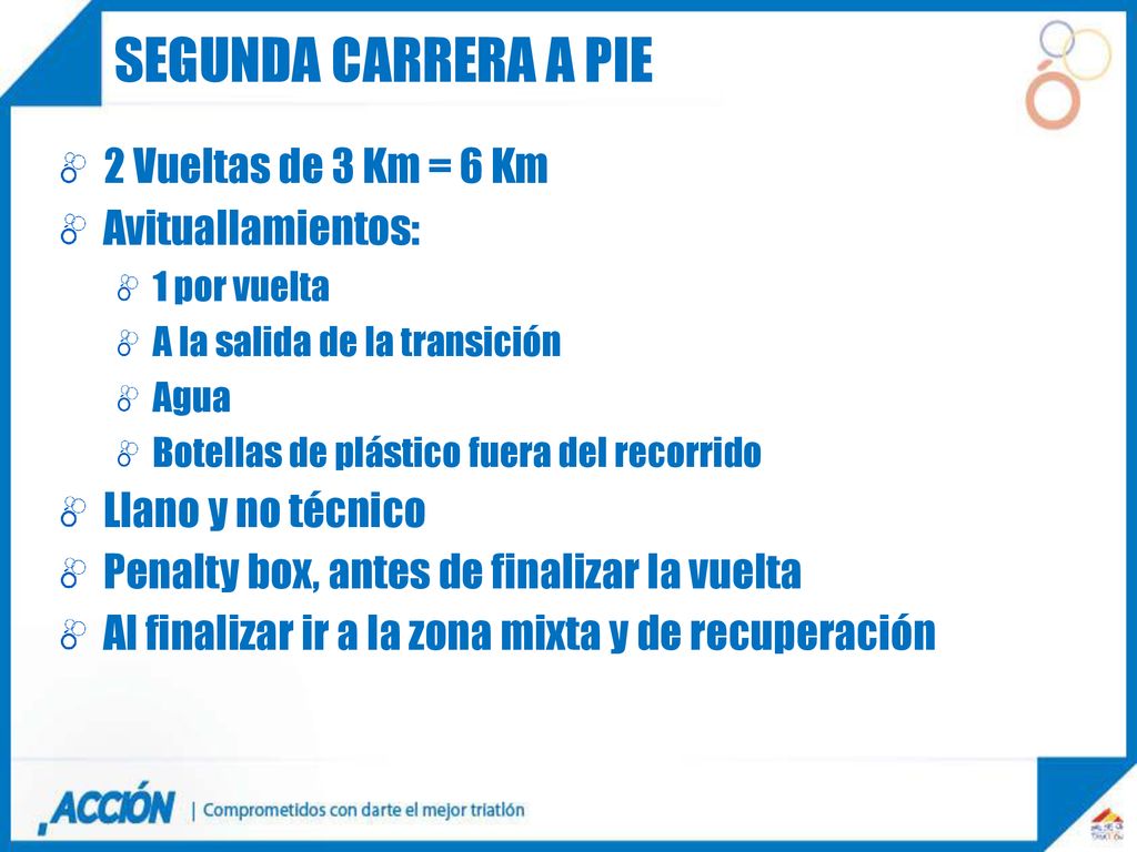 Segunda Carrera a pie 2 Vueltas de 3 Km = 6 Km Avituallamientos: