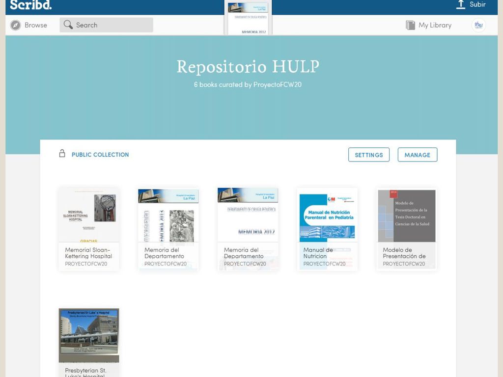 Scribd es un repositorio con varias carpetas, que permite visualizar, descargar y compartir los documentos que no tienen copyright.