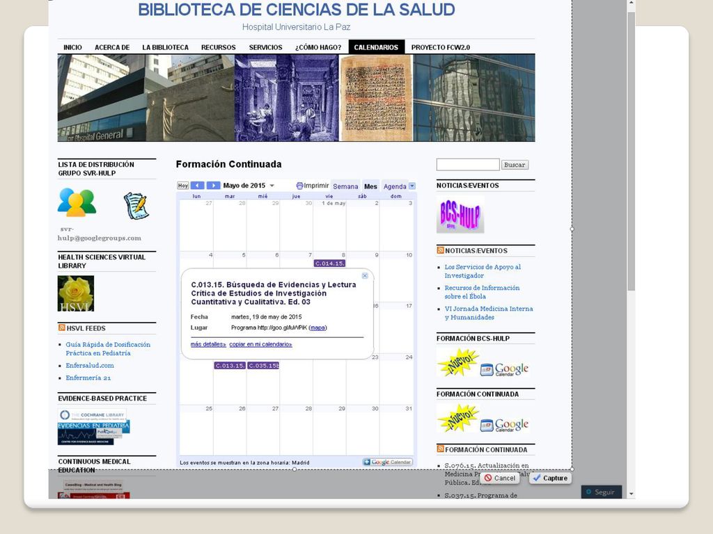 Desde el menú Calendarios - Formación Continuada se puede copiar la URL del curso/sesión, pegarla en una ventana del navegador y acceder a la ficha.