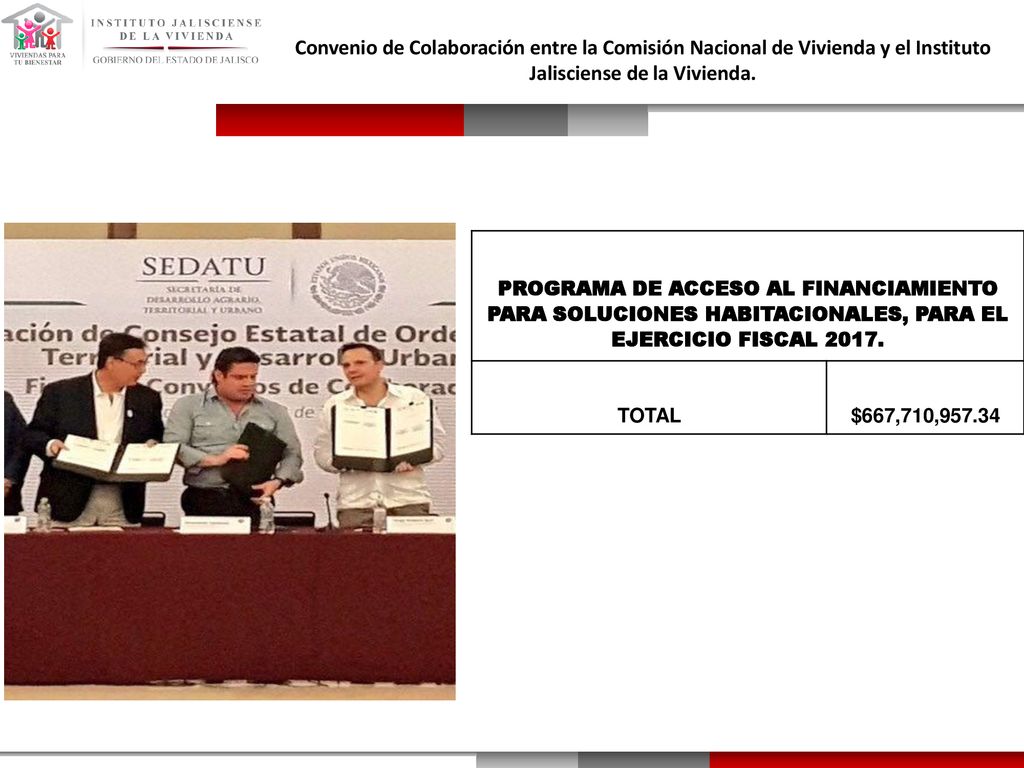 Convenio de Colaboración entre la Comisión Nacional de Vivienda y el Instituto Jalisciense de la Vivienda.