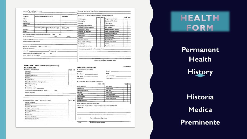HEALTH FORM Permanent Health History Historia Medica Preminente