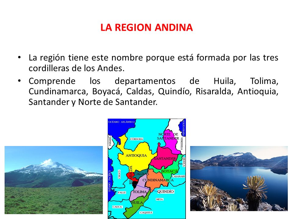 LA REGION ANDINA La región tiene este nombre porque está formada por las tres cordilleras de los Andes.