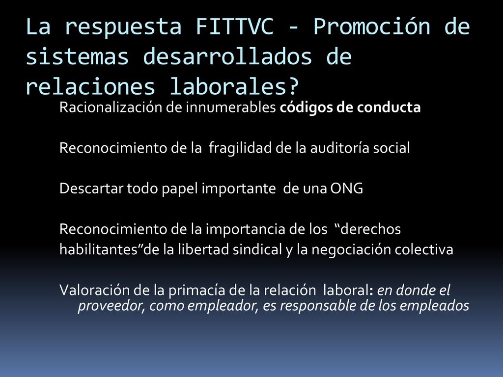 La respuesta FITTVC - Promoción de sistemas desarrollados de relaciones laborales