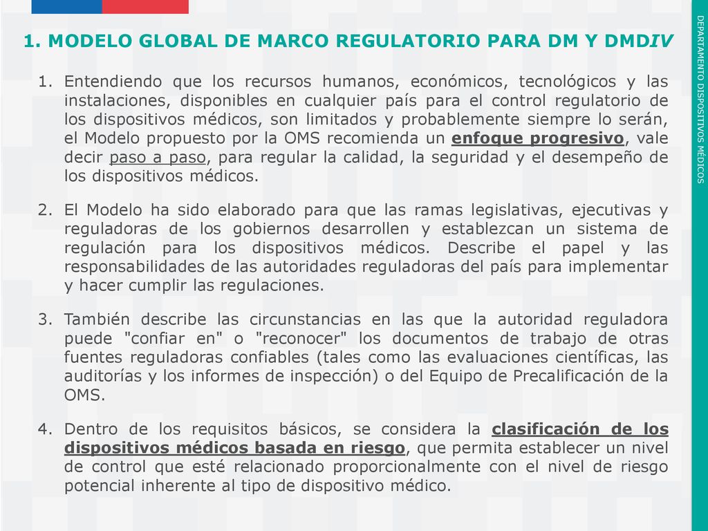 1. MODELO GLOBAL DE MARCO REGULATORIO PARA DM Y DMDIV