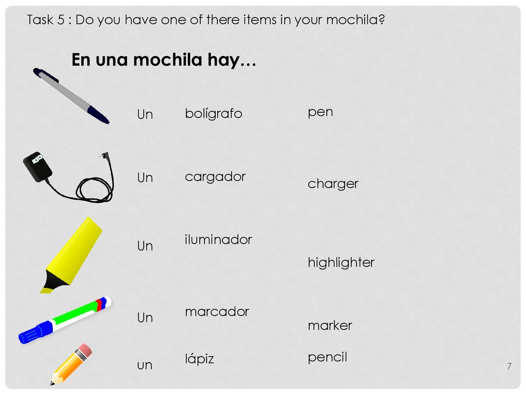 Task 5 : Do you have one of there items in your mochila