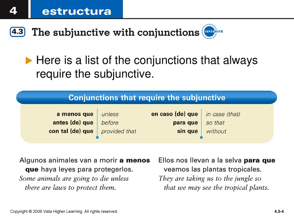 Here is a list of the conjunctions that always require the subjunctive.