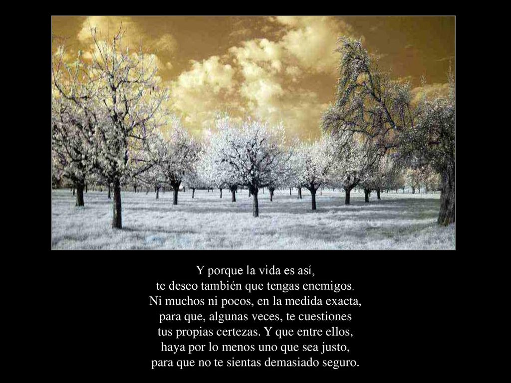 Y porque la vida es así, te deseo también que tengas enemigos