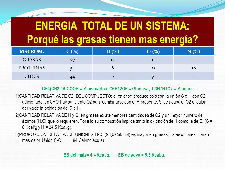 ENERGIA TOTAL DE UN SISTEMA: Porqué las grasas tienen mas energía
