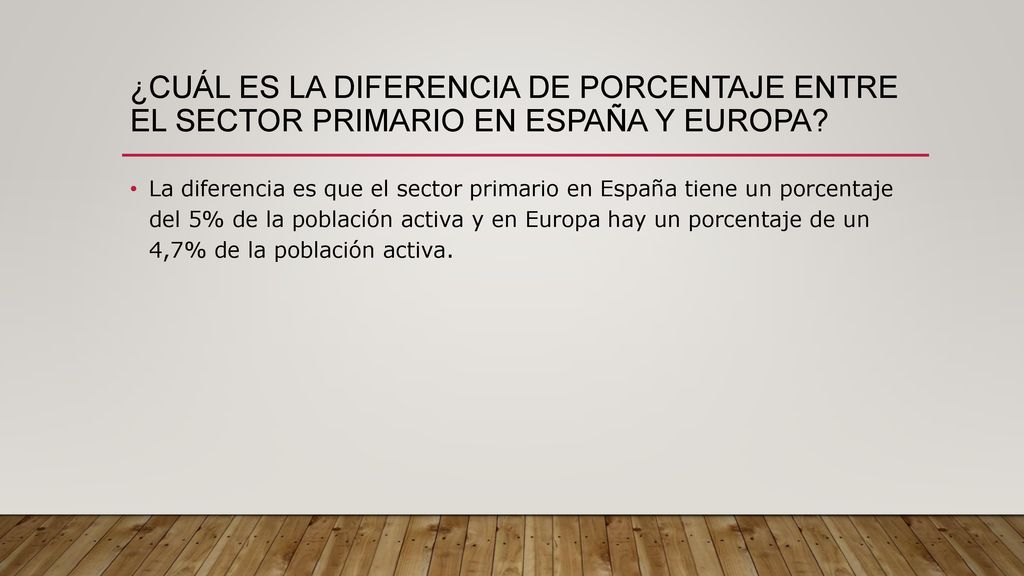 ¿CUÁL ES LA DIFERENCIA de porcentaje ENTRE EL SECTOR PRIMARIO EN ESPAÑA Y EUROPA