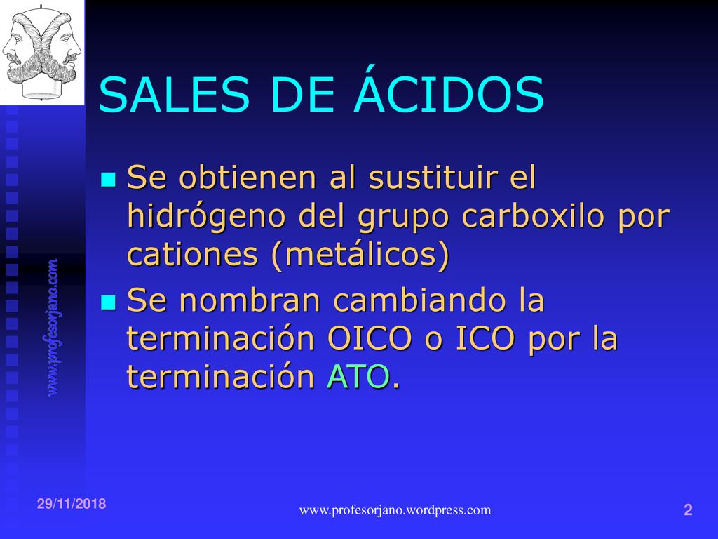 SALES DE ÁCIDOS Se obtienen al sustituir el hidrógeno del grupo carboxilo por cationes (metálicos)