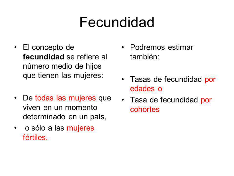 Fecundidad El concepto de fecundidad se refiere al número medio de hijos que tienen las mujeres:
