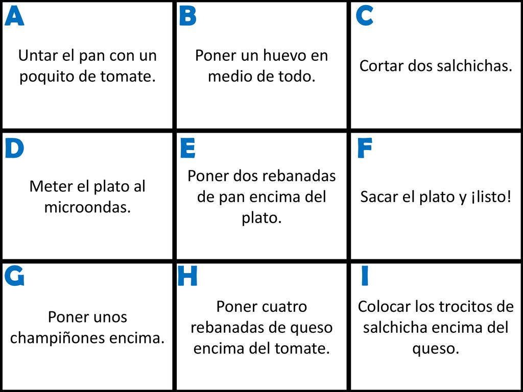 A B C D E F G H I Untar el pan con un poquito de tomate.