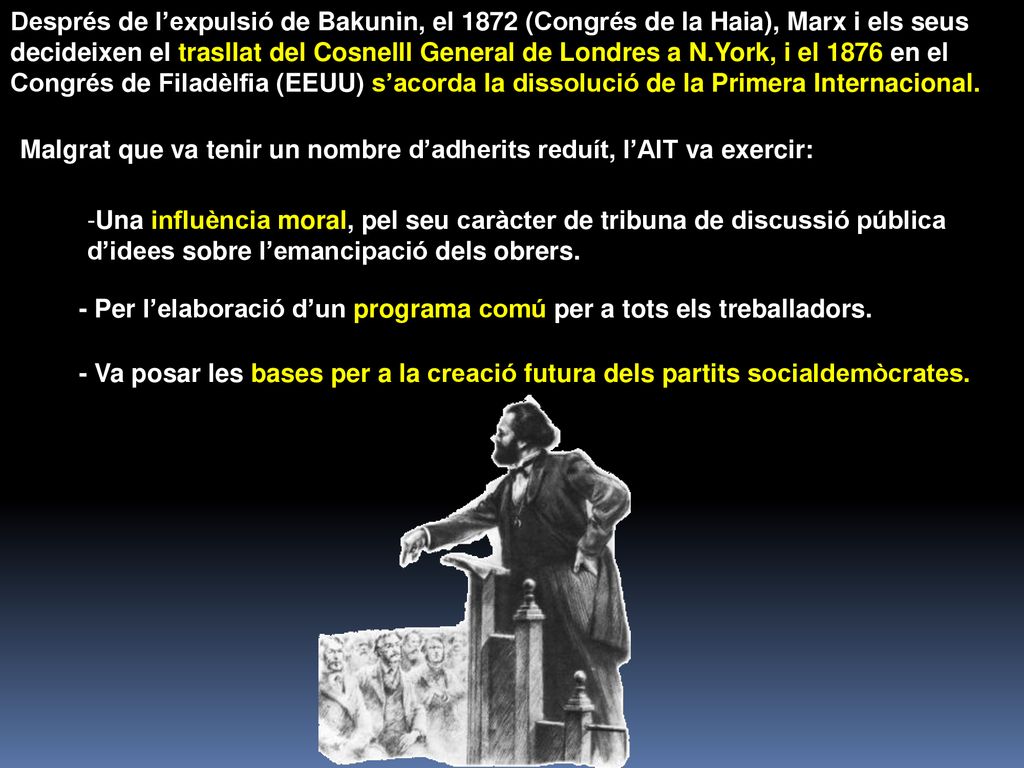 Després de l’expulsió de Bakunin, el 1872 (Congrés de la Haia), Marx i els seus