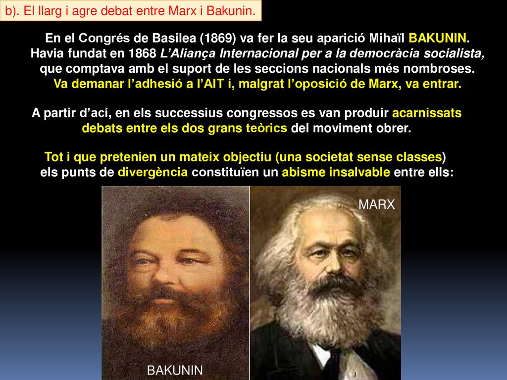 b). El llarg i agre debat entre Marx i Bakunin.