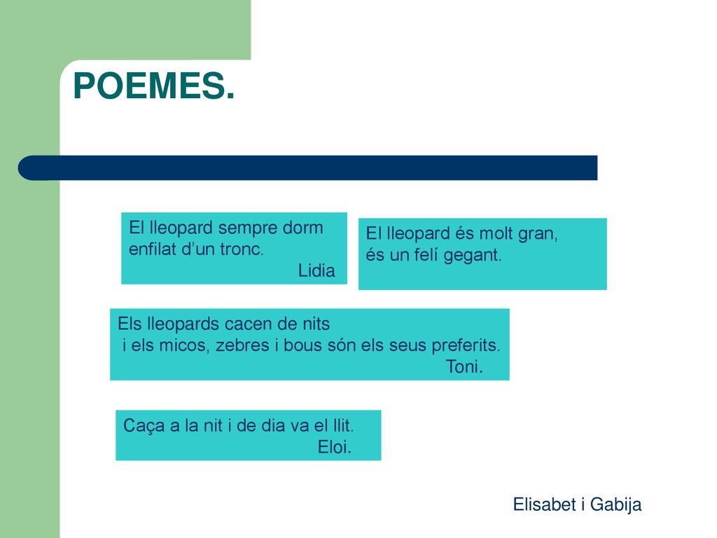 POEMES. El lleopard sempre dorm El lleopard és molt gran,