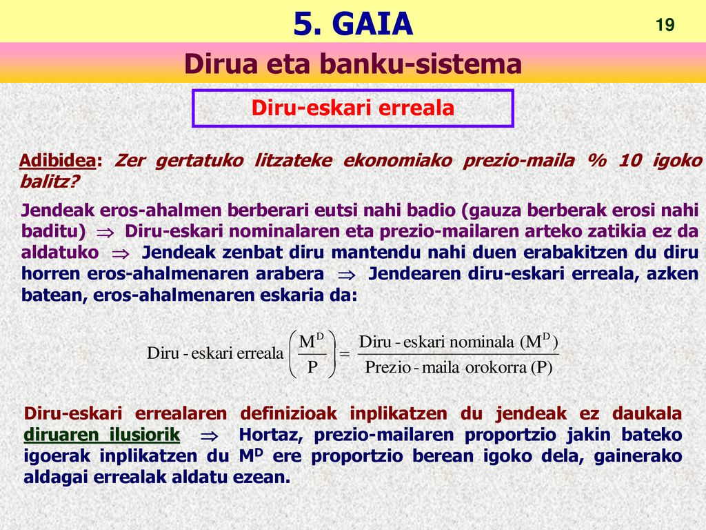 Diru-eskari erreala Adibidea: Zer gertatuko litzateke ekonomiako prezio-maila % 10 igoko balitz