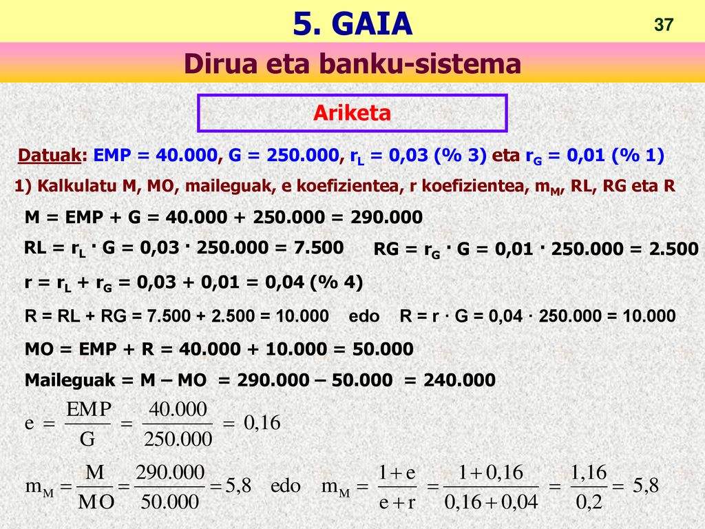 Ariketa Datuak: EMP = , G = , rL = 0,03 (% 3) eta rG = 0,01 (% 1)