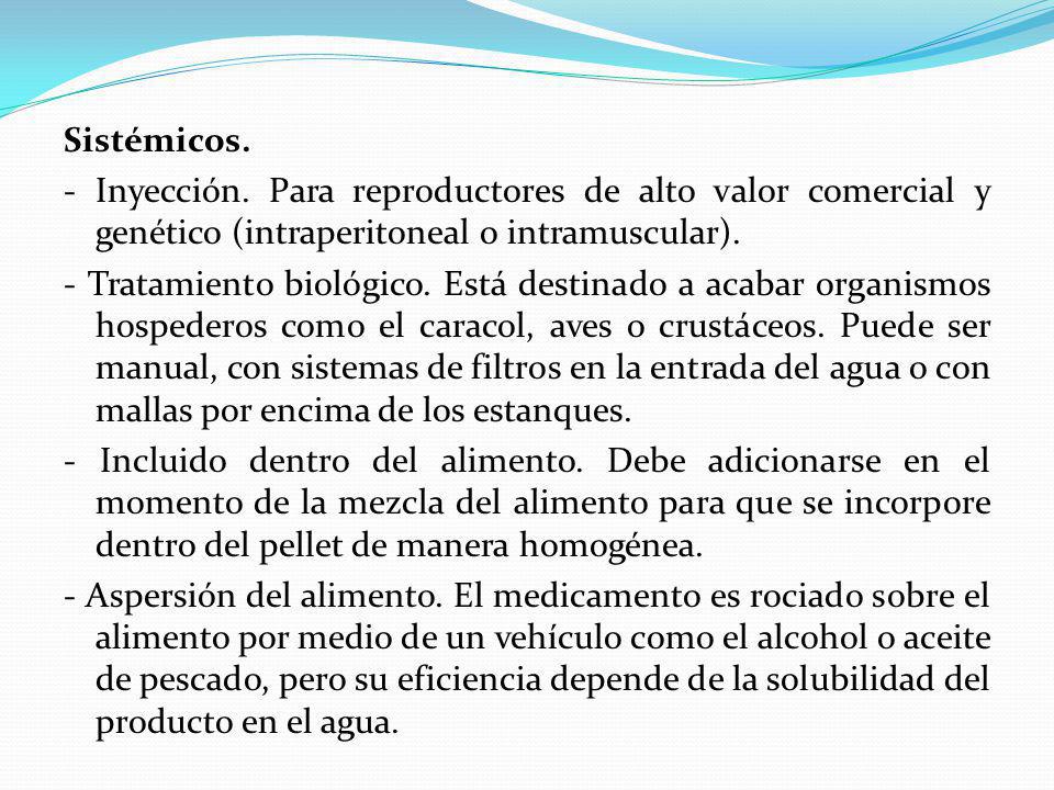 Sistémicos. - Inyección. Para reproductores de alto valor comercial y genético (intraperitoneal o intramuscular).