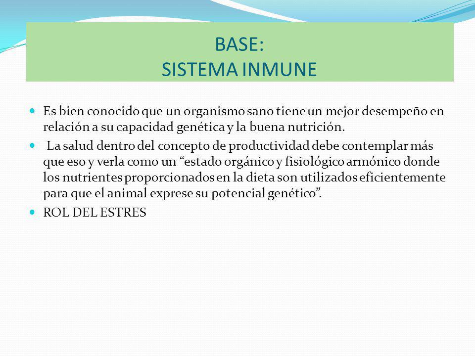 BASE: SISTEMA INMUNE Es bien conocido que un organismo sano tiene un mejor desempeño en relación a su capacidad genética y la buena nutrición.