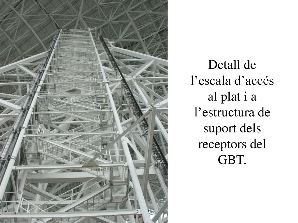 Detall de l’escala d’accés al plat i a l’estructura de suport dels receptors del GBT.