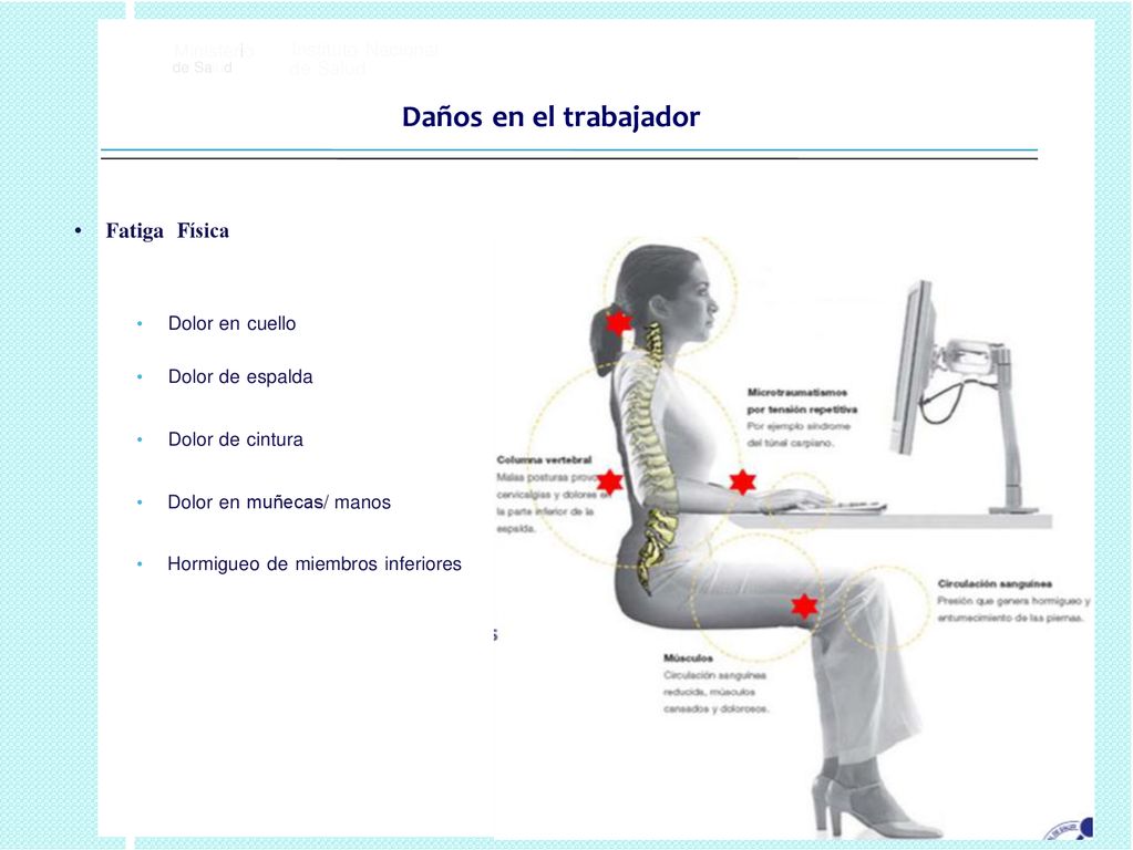 - Daños en el trabajador Ministerio • Fatiga Física