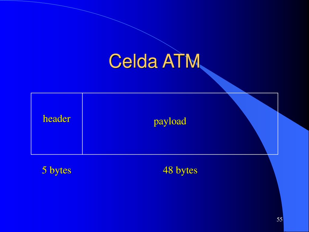 Celda ATM header payload 5 bytes 48 bytes 55 55