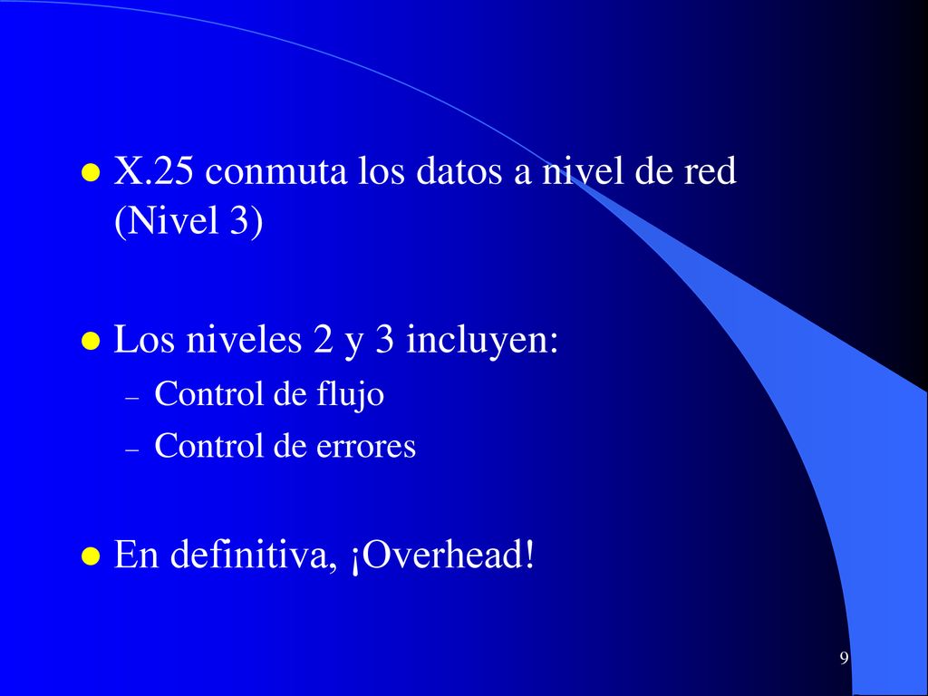 X.25 conmuta los datos a nivel de red (Nivel 3)