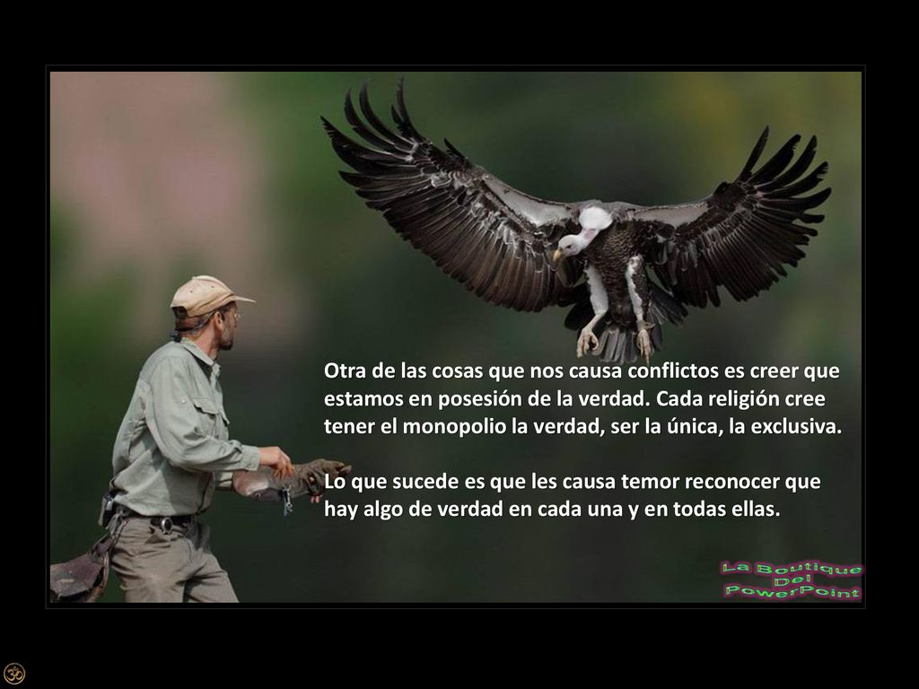 Otra de las cosas que nos causa conflictos es creer que estamos en posesión de la verdad. Cada religión cree tener el monopolio la verdad, ser la única, la exclusiva.