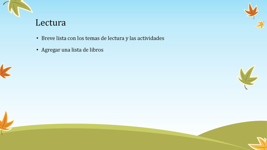 Lectura Breve lista con los temas de lectura y las actividades