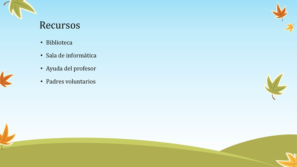 Recursos Biblioteca Sala de informática Ayuda del profesor