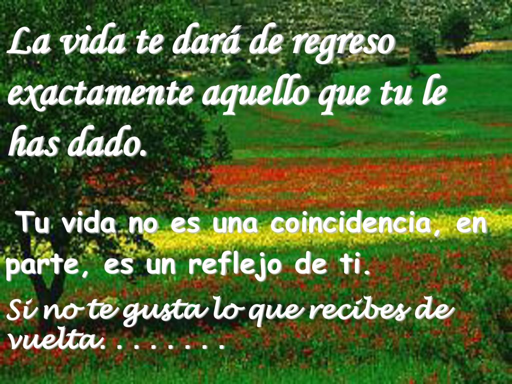 La vida te dará de regreso exactamente aquello que tu le has dado.