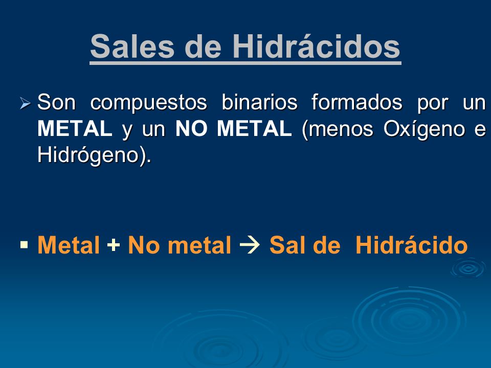 Sales de Hidrácidos Metal + No metal  Sal de Hidrácido